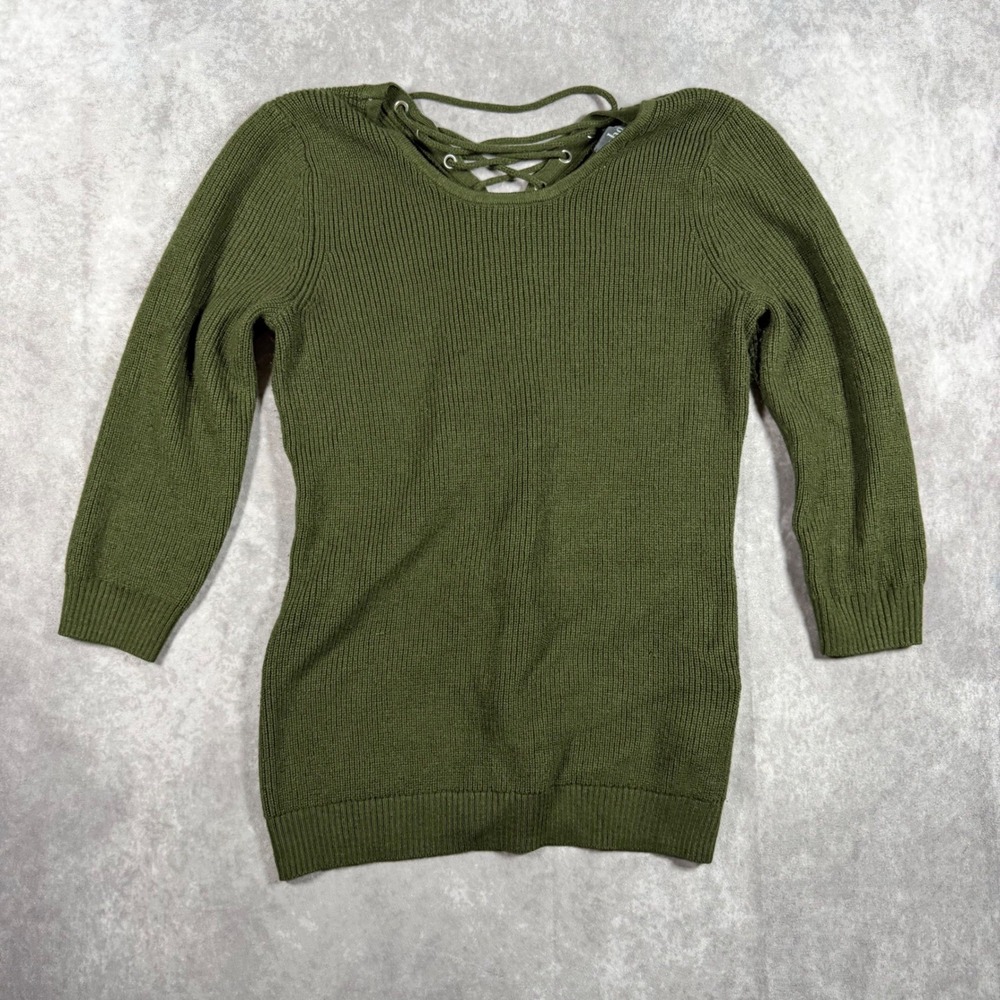 Soho Jeans Olive Green Ribbed Lace Up Back Sweater Small Fairycore Y2K
